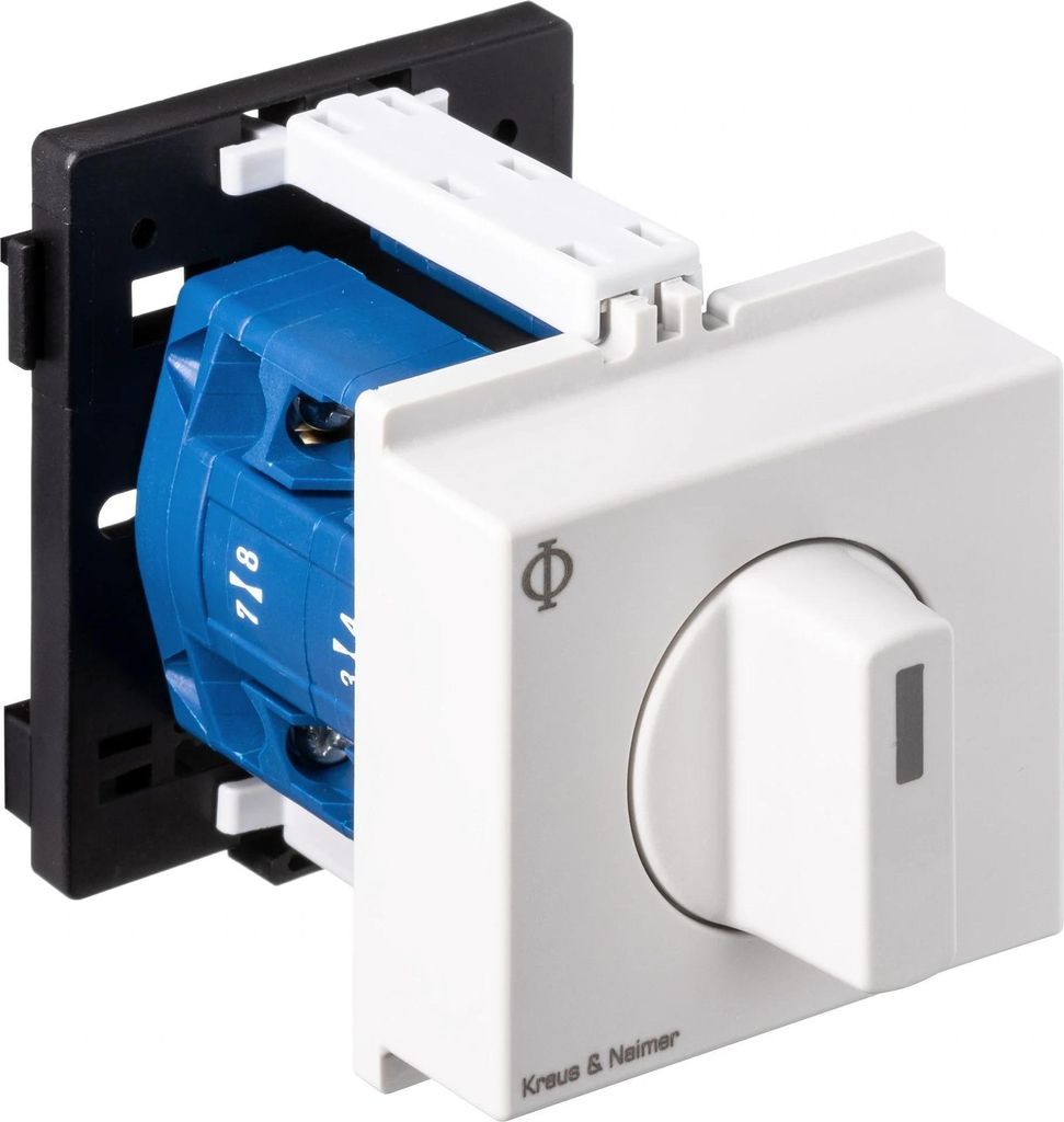 Kraus & Naimer Umschalter o. 0, 2-polig, 60°, 45mm Schnappbef., Ith=20A, P=5,5 kW (AC3, 400V AC), 2x2,5 mm², 1 Stk.