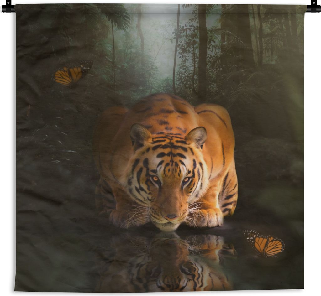 MuchoWow Wandteppich Wandbehang Tiere - Schmetterling - Tiger 150x150 cm Tapisserie Dekoration Wandtuch - Wohnaccessoires - Modernes