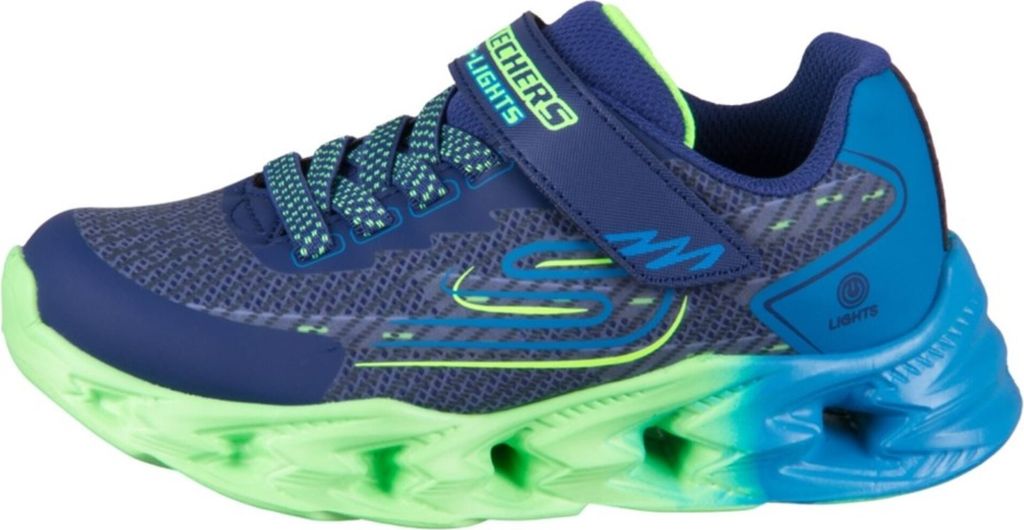 A side view of a child's Skechers shoe.