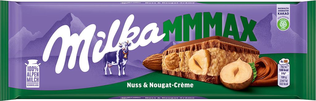 Milka Mmmax Nuss Nougat Creme gefüllte Alpenmilch Schokolade XXL 300g