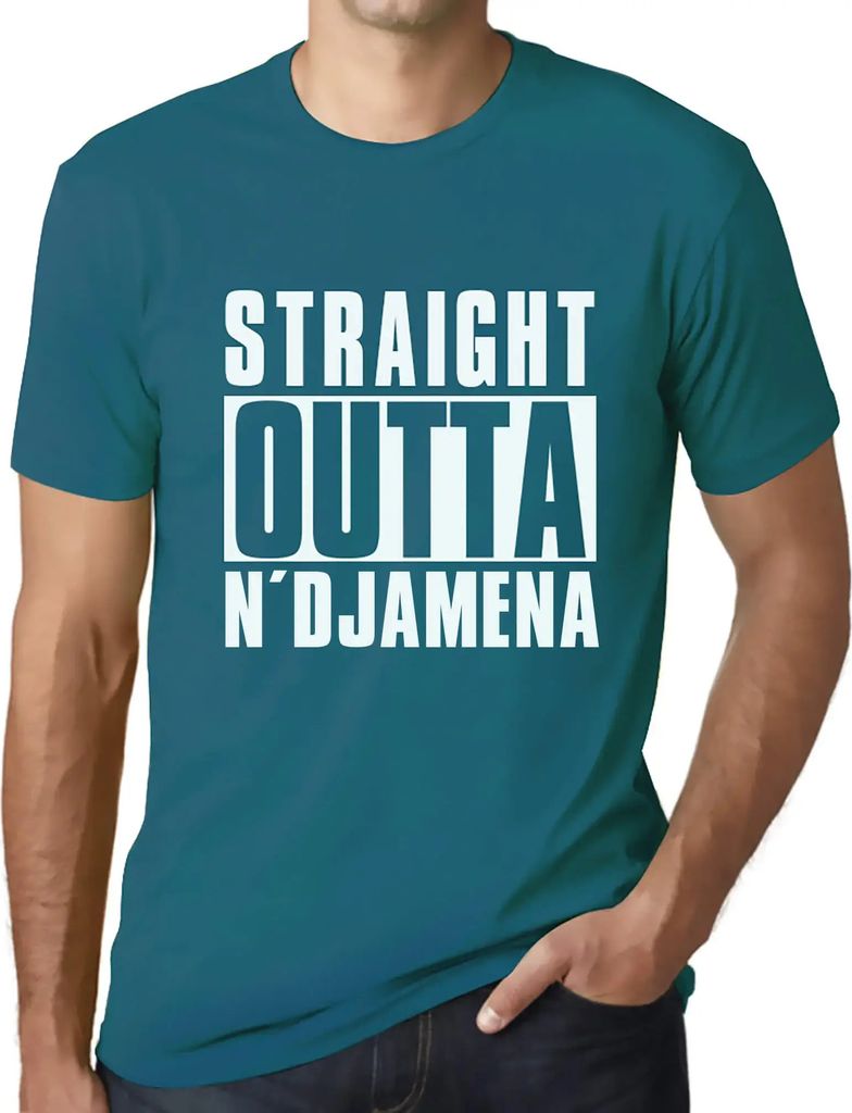 Herren Grafik T-Shirt Direkt aus N'Djamena – Straight Outta N'djamena – Öko-Verantwortlich Vintage Jahrgang Kurzarm Lustige Druck Geburtstag G...