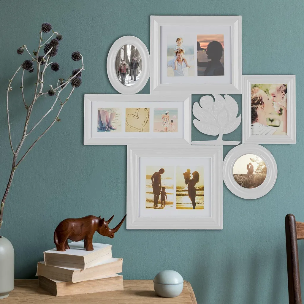 Cadre photo multiple 10 vues en bois blanc avec protection verre - 2