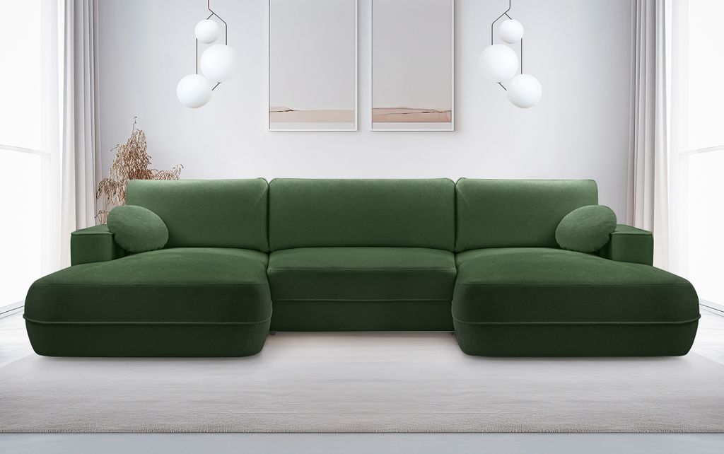 AX LIVING Ecksofa mit Schlaffunktion Grün Peoni 364 cm breit elegant