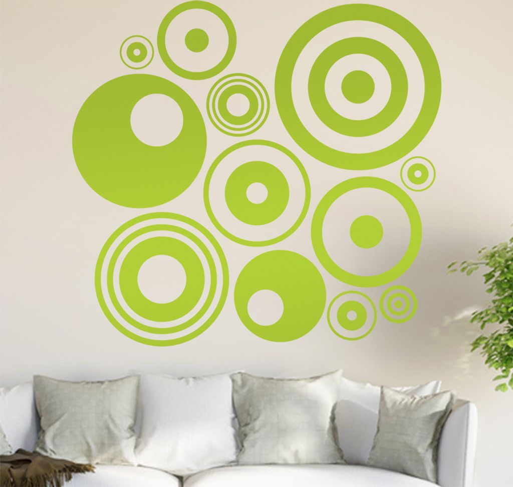 Retro Ringe Wandtattoo in 6 Größen - Wandaufkleber Wall Sticker - Dekoration, Küche, Wohnzimmer, Schlafzimmer, Badezimmer