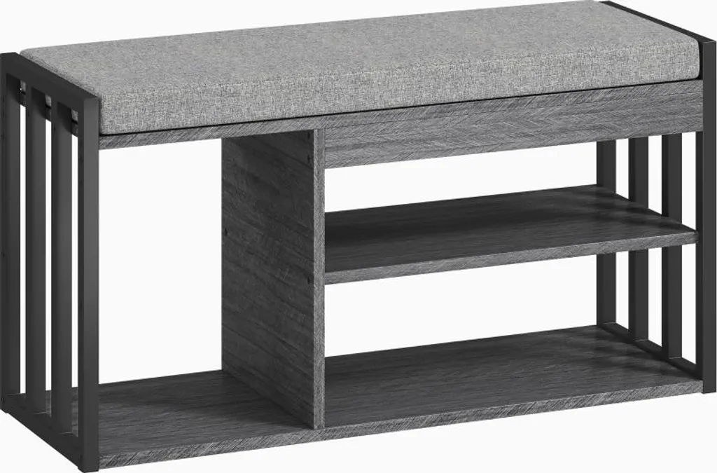 Banc à chaussures gris design 3 niveaux pour rangement entrée et couloir