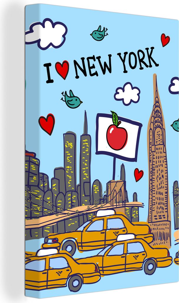 OneMillionCanvasses - Leinwandbilder - 90x140 cm, New York - Zeichnung - Taxi, Wandbilder Kunstdruck Wanddekoration - Wandschmucke - Schlafzimmer