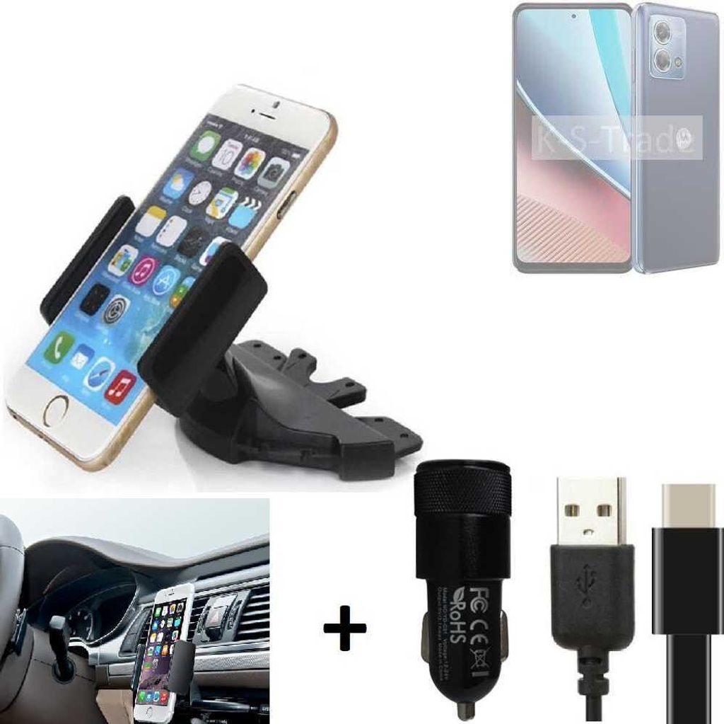 K-S-Trade CD Schlitz Handy-Halterung kompatibel mit Motorola Moto G Stylus (2023) Autohalterung KFZ-Halter Radio Handy Halterung 360° drehbar