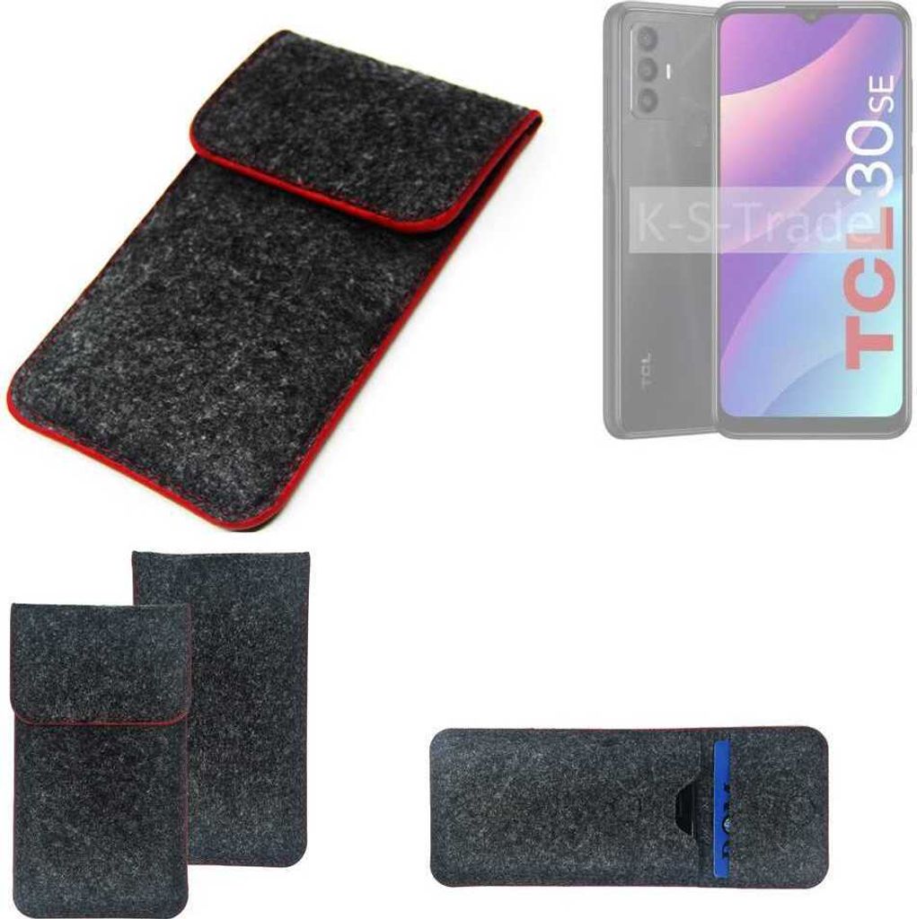K-S-Trade Handy Schutz Hülle kompatibel mit TCL 30 Se Schutzhülle Handyhülle Filztasche Pouch Tasche Case Sleeve Filzhülle dunkelgrau roter Rand