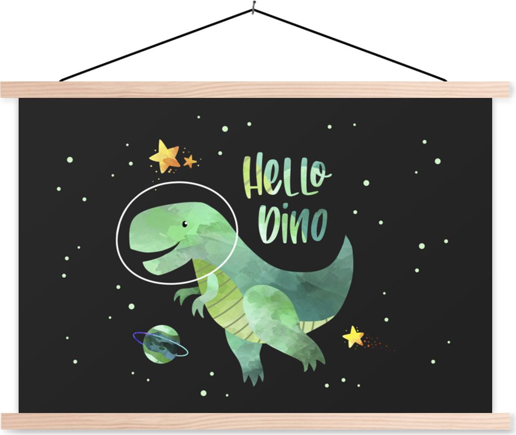 MuchoWow Textilposter Zitate - 'Hallo Dino' - Sprichwörter - Jungen - Kinder - Kinder 60x40 cm mit holzfarbenen Rahmen - Bilder