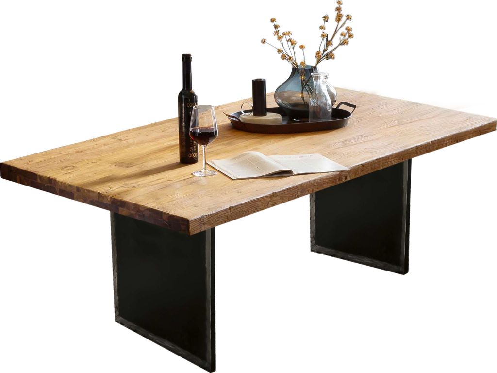 SIT Möbel Esstisch mit Teakholz-Platte 50 mm | natur | Metallgestell schwarz | B 180 x T 100 x H 77 cm | 16076-11 | Serie TOPS & TABLES