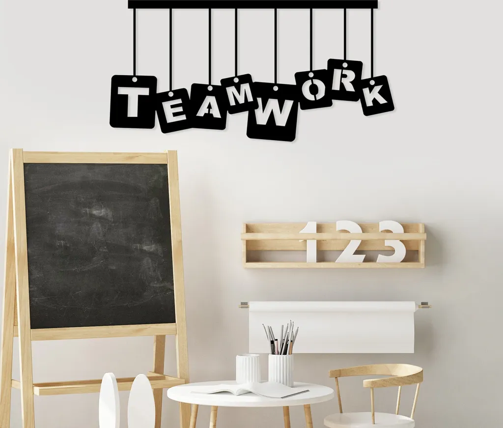 Wallity, Teamwork- SKL2566, Nero, Altre decorazioni per la casa, 70 x 35 cm, 100% metallo (Spessore: 1