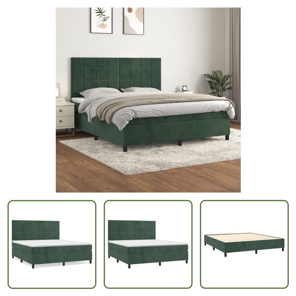 The Living Store Boxspringbett mit Matratze Dunkelgrün 180x200 cm Samt