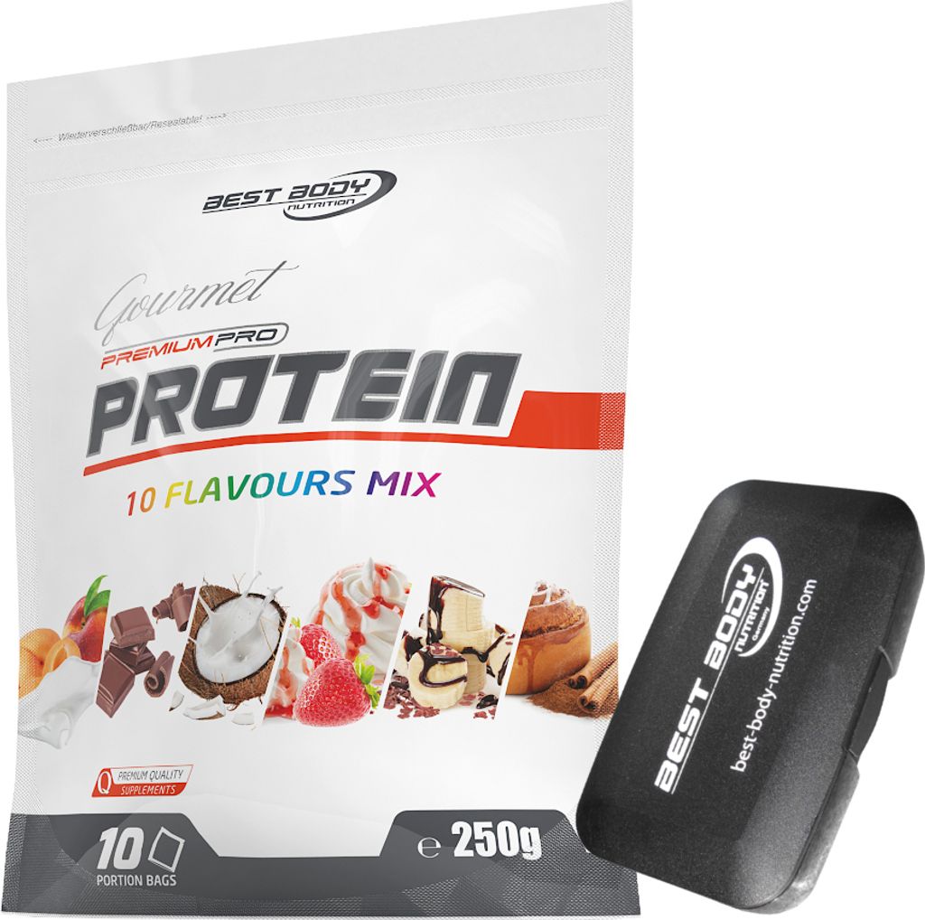 Best Body Nutrition - Gourmet Protein - Mix-Beutel (10 x 25 g) + Pillenbox