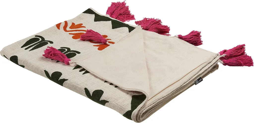 Plaid en coton multicolore 130x180 cm avec pompons et broderies boho