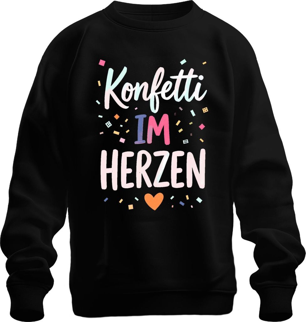Konfetti im Herzen Fasching Köln Party Geschenk Pastell Karneval Uni Sweatshirt Pullover, Schwarz, S