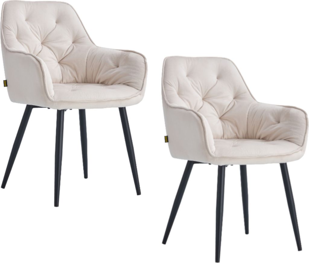 VIKING 2er Set Esszimmerstühle mit Metallbeinen Prince, Cremefarbene Polsterung + schwarze Beine