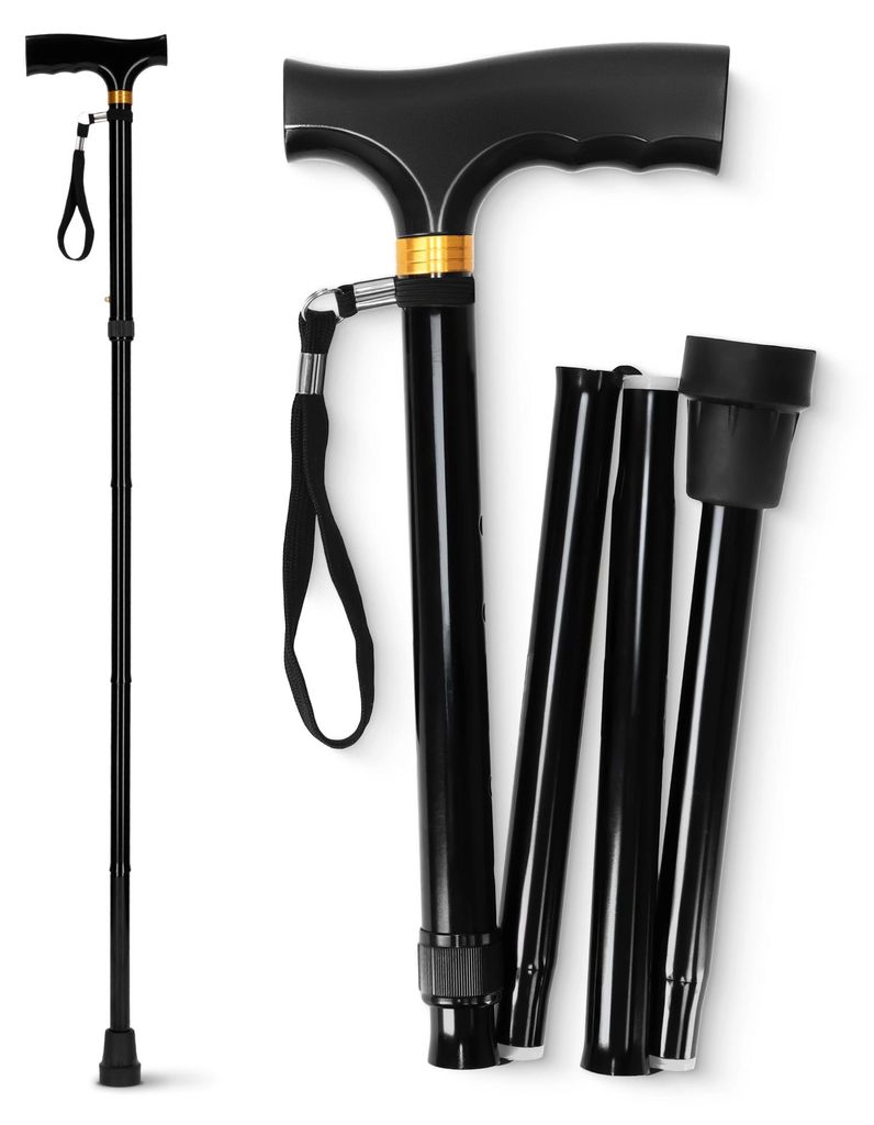 4FIZJO faltbarer Gehstock, 84-94 cm, Aluminium, Holzgriff, Produktbild 