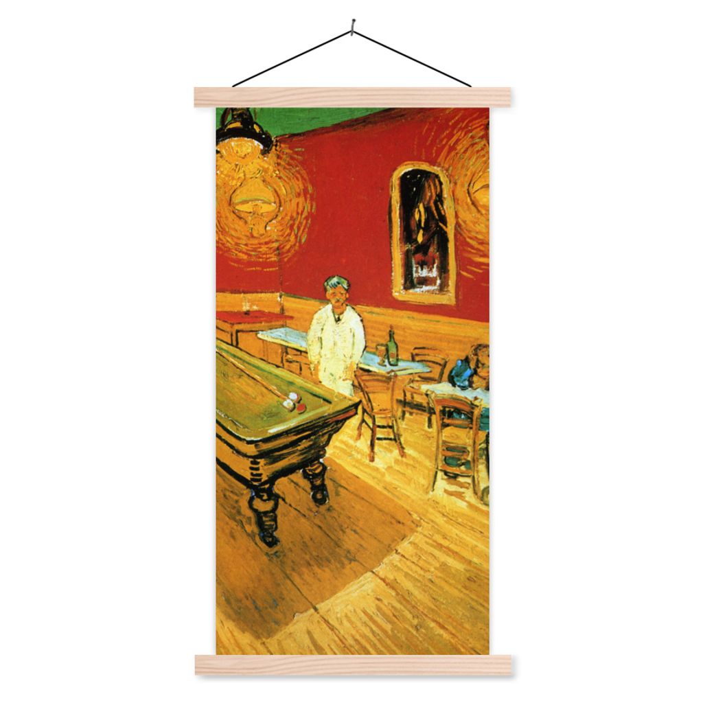 MuchoWow Textilposter Das Nachtcafé - Vincent van Gogh 40x80 cm mit holzfarbenen Rahmen - Wohnzimmer