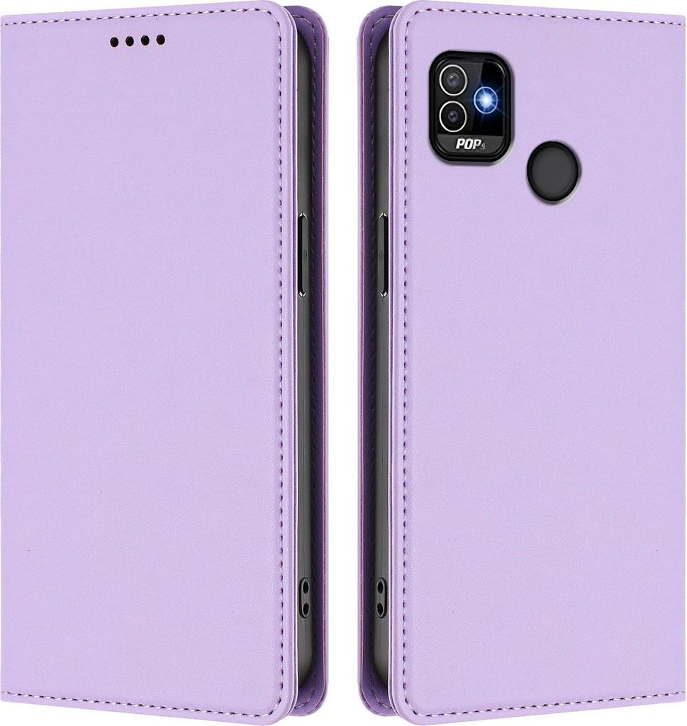 Handyhülle für Tecno Pop 5, Kunstleder Klapphülle Stoßfeste Magnetische Hülle mit Ständer Violett