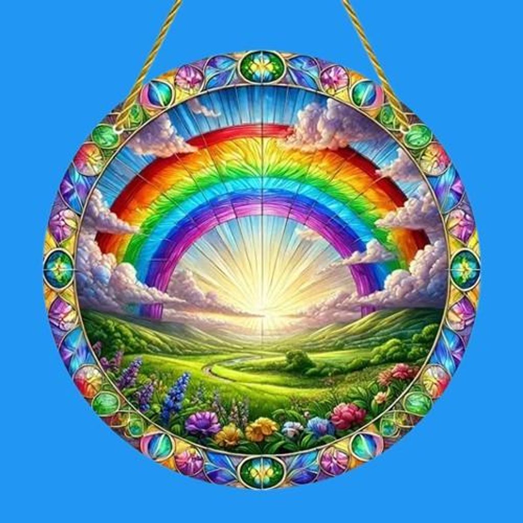 GKA Sonnenfänger Wiese mit Regenbogen 20 cm Buntglas Produktbild 
