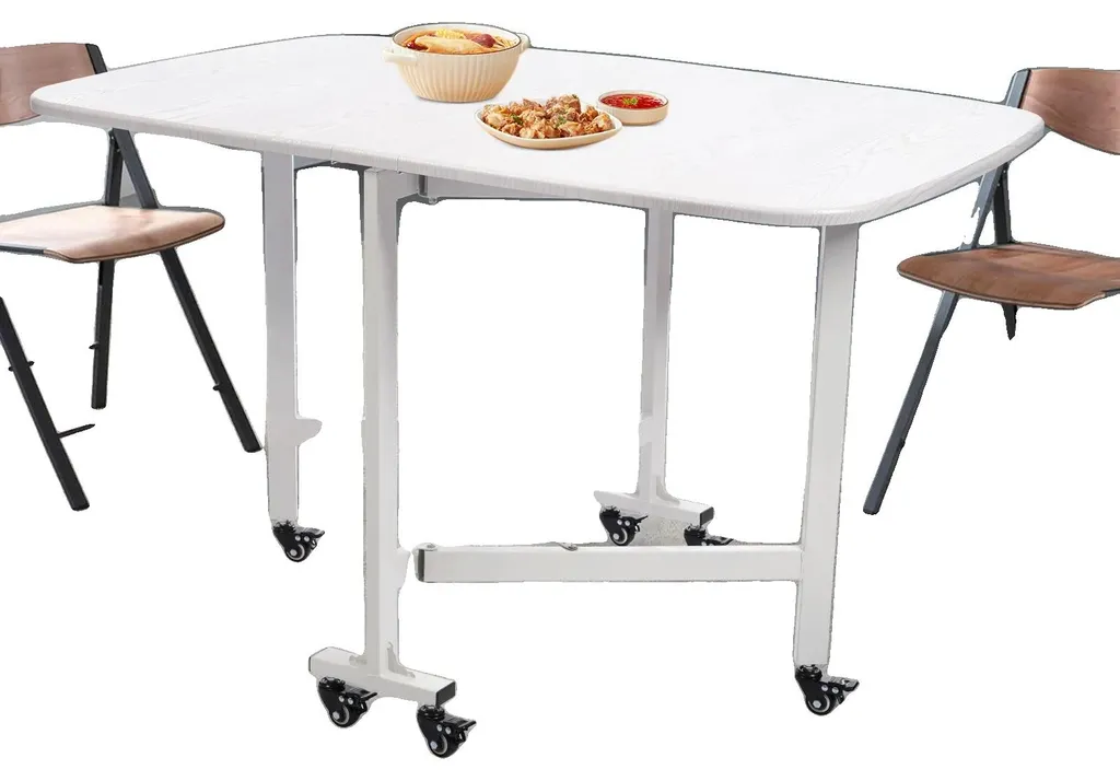 Table à manger pliante ivoire avec structure robuste en métal renforcé