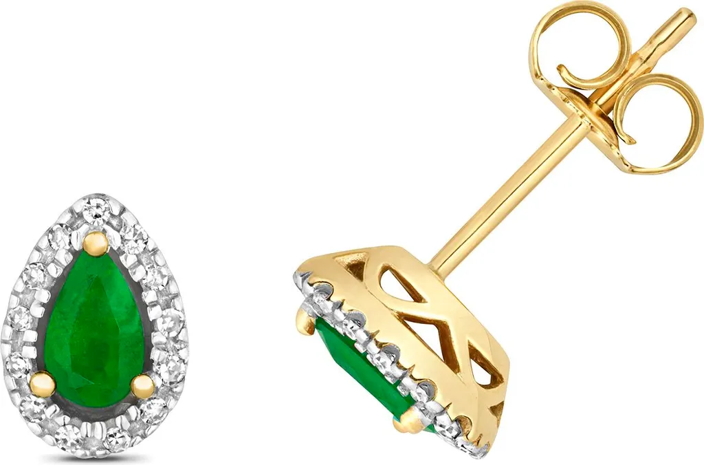 Boucles d'Oreilles Diamant 0.07 Carat et Emeraude Véritable en Or 375