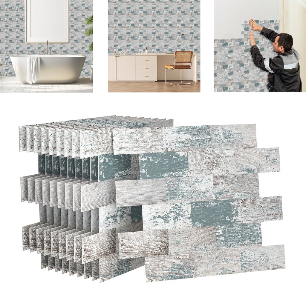 LZQ Küchen Fliesenaufkleber, 10 Stück Fliesenaufkleber 34 x 29cm Badezimmer Selbstklebende Fliesendekor Aufkleber Backstein zum Küche Esszimmer ...