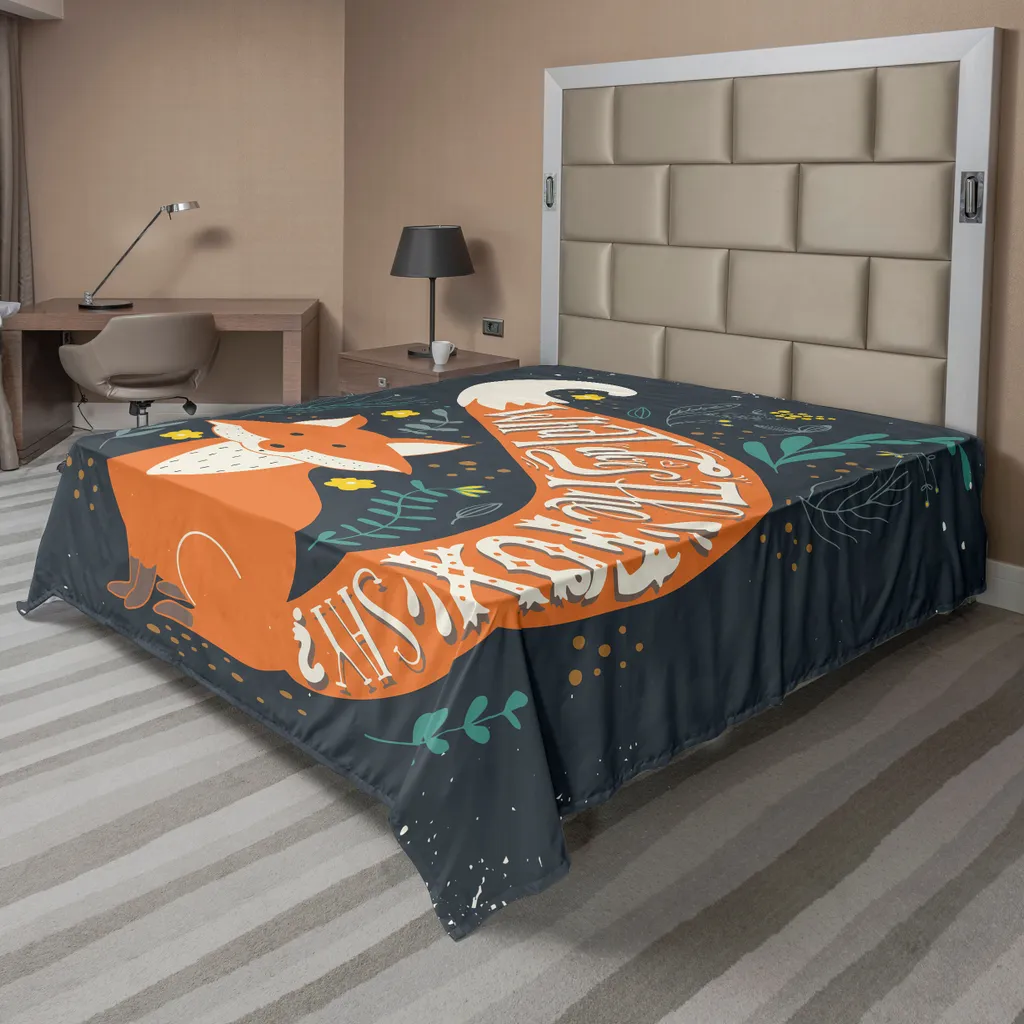 Drap Plat 266x260 Anti-Plis Doux Motif Renard pour Lit XXL Décoratif