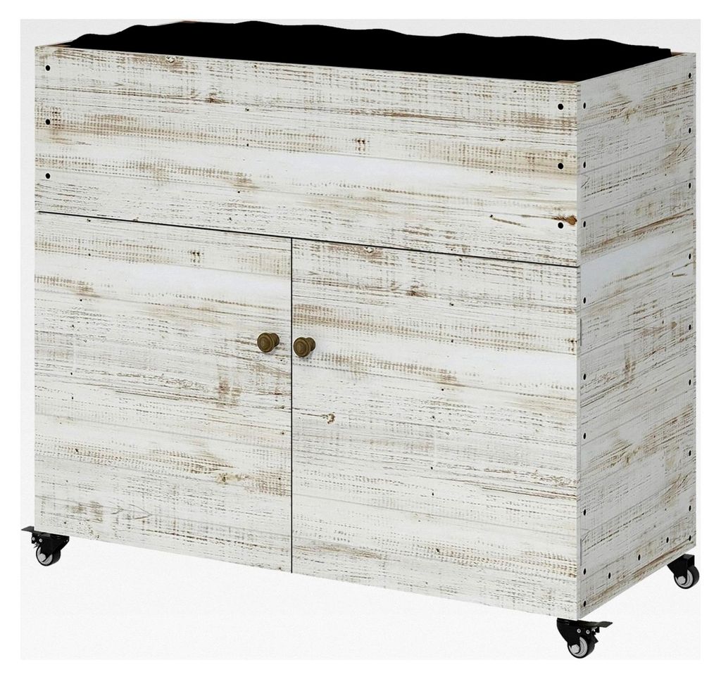 Hochbeet aus Holz mit Schrankfach, Frühbeet auf Rollen, Pflanzkasten für Balkon und Garten, 110 x 50 x 95 cm, Weiß