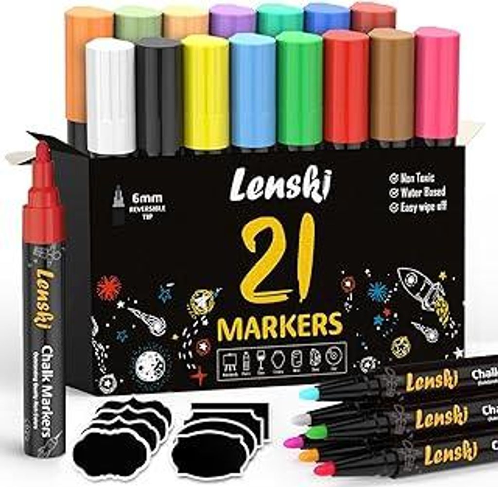 Lenski 21 Kreidestifte für Tafel Abwaschbar, Ostergeschenke Kinder, Oster Basteln Kinder Stifte 6MM Kreidestifte für Fenster, Kreidemarker Fenste...
