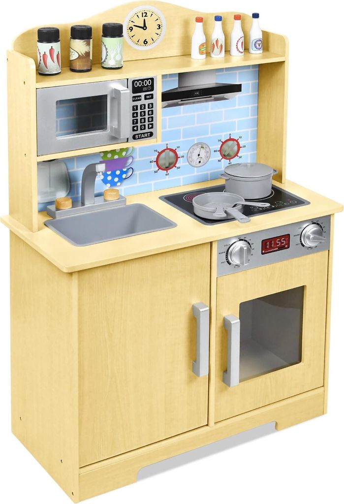 JOIEYOU Kinderküche Spielküche Holz mit Herd&Mikrowelle &Wasserhahn&Spüle und Küchen-Zubehör Spielzeugküche Kinder Küche Spielzeug für Kind...