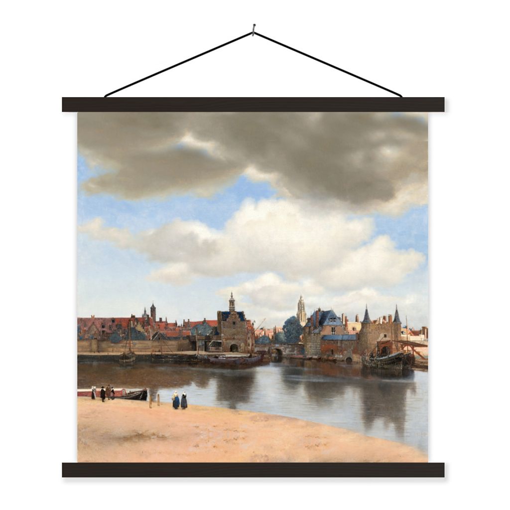 MuchoWow Textilposter Ansicht von Delft - Gemälde von Johannes Vermeer 90x90 cm mit schwarzem Rahmen - Magnetisches