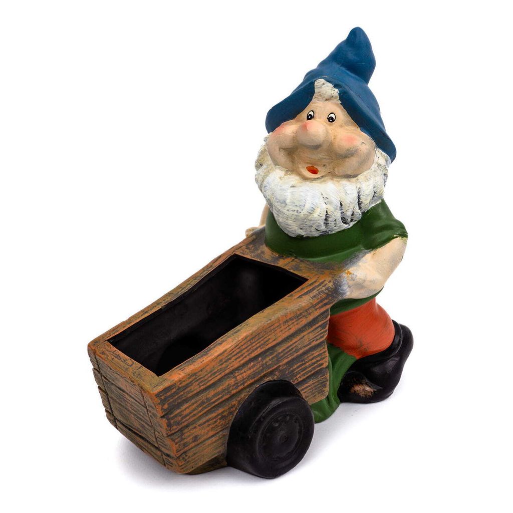 Gartenzwerg mit Schubkarre 25 cm, Deko Garten Figur Zwerg