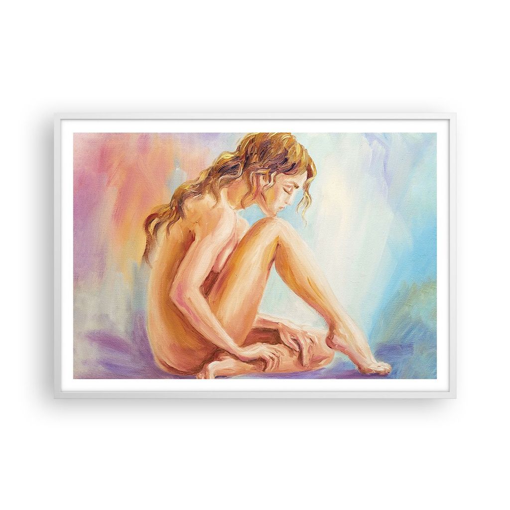Gerahmtes Poster - Weißer Rahmen - Frau Nacktheit Abgesehen von - 100x70 cm - Wand Bild - Wanddeko - Wandbilder - Wandposter - Bilderrahmen - Bild...