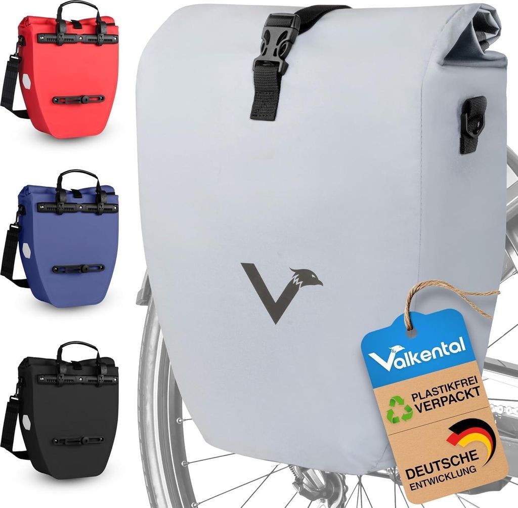 Wasserdichte Tragetasche für das Fahrrad mit 20L Kapazität - Fahrradtasche für Gepäckträger mit Reflektoren