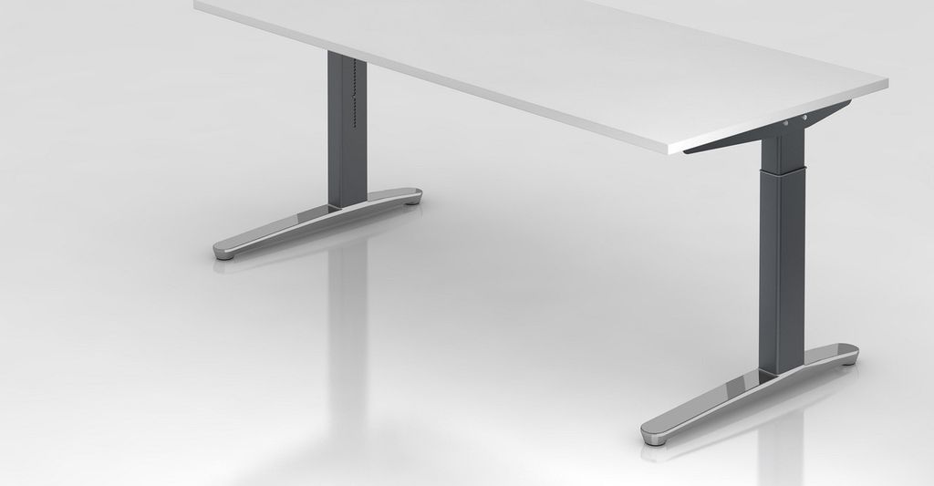 Schreibtisch Mika | Weiß | Graues Gestell poliert | BxT 180x80cm | Arbeitshöhe 65-85cm | höhenjustierbar, 1cm Raster | C-Fuß-Gestell | Rechteck...