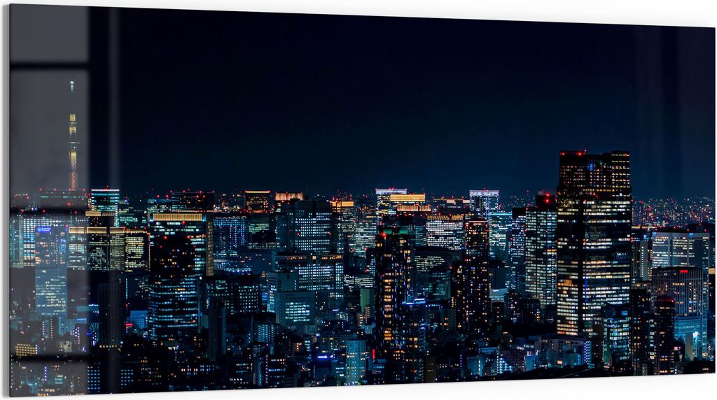 DEQORI Glasbild Echtglas 100x50 cm 'Tokio bei Nacht' Wandbild Bild modern Deko