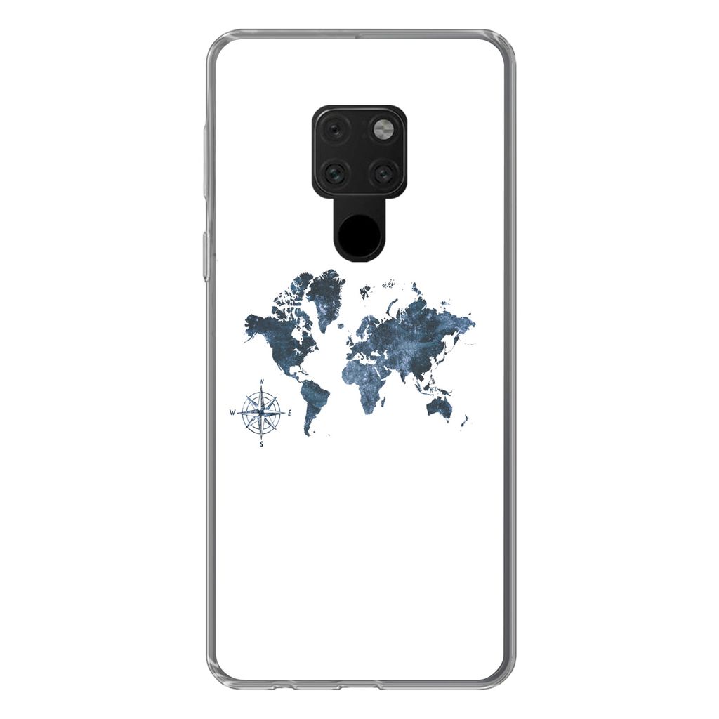 MuchoWow Handyhülle Schutzhülle Hülle für Huawei P40 Lite Weltkarte - blau - Kompass Silikon Softcase Handy Hülle - Handy