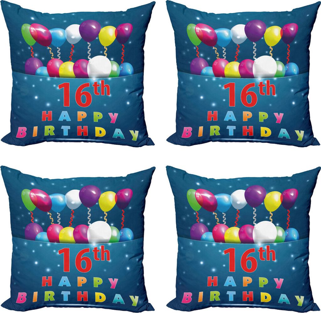 ABAKUHAUS 16. Geburtstag Kissenbezug Set (4 Stück), 16-Party, Moderner Doppelseitiger Digitaldruck, 45 cm x 45 cm, Mehrfarbig
