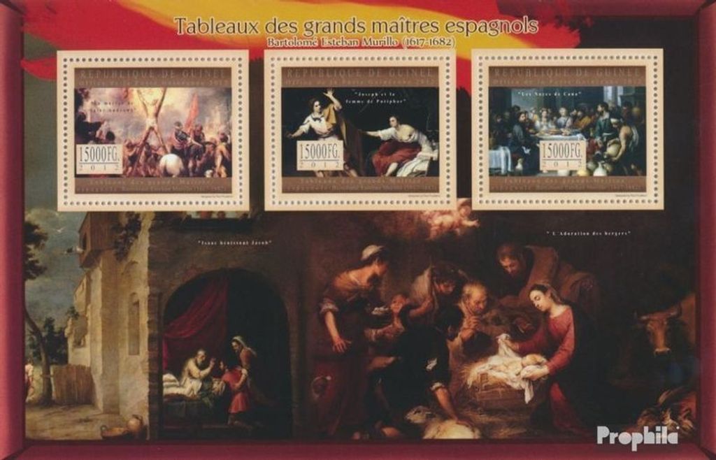 Briefmarken Guinea 2012 Mi 9677-9679 Kleinbogen (kompl. Ausgabe) postfrisch Bartolome Esteban Murillo