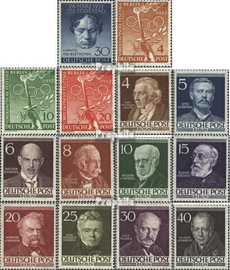 Briefmarken Berlin (West) 1952 Mi 87-100 (kompl.Ausg.) Jahrgang 1952 komplett gestempelt Beethoven