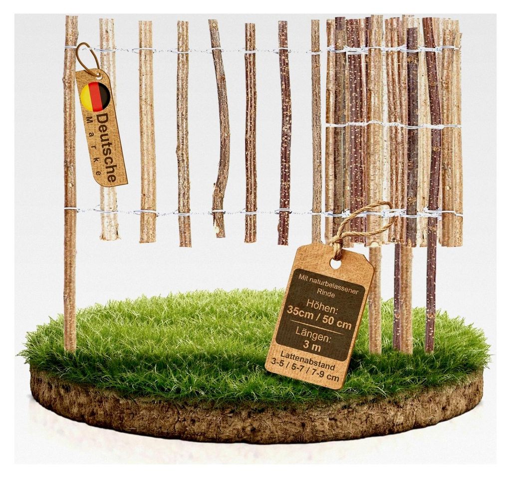 Mini Gartenzaun aus Holz · Staketenzaun in 6 Größen · Beeteinfassung 50 cm hoch x 300 cm lang (Lattenabstand 3-4 cm) · Garten Beetumrandung St...