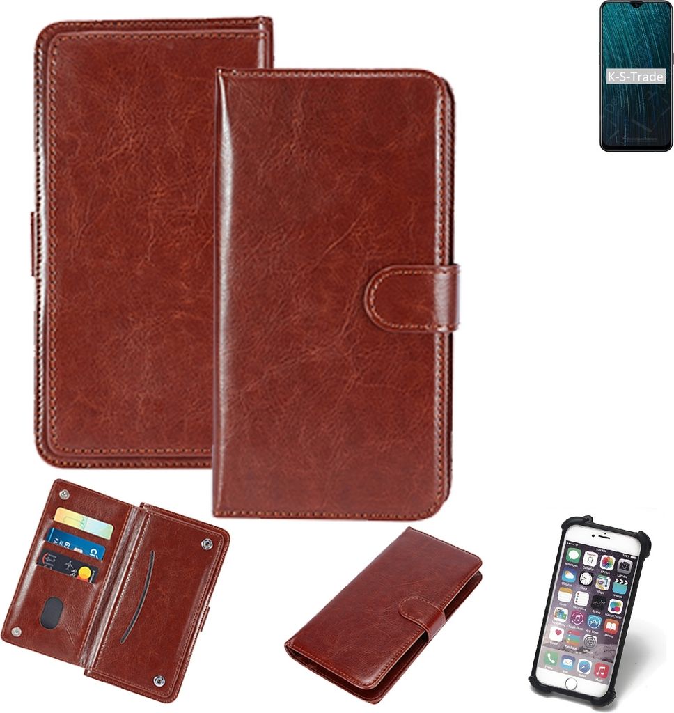 K-S-Trade 360° Hülle kompatibel mit Oppo A5s braun Kunstleder Case BookCase WalletCase Kunstlederederhülle Handyhülle, Rundumschutz Bumper (1x)