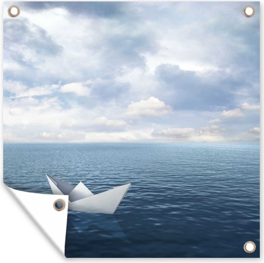 MuchoWow 50x50 cm Outdoor-Poster Gartendeko Sichtschutz Garten Poster für den Garten Papierboot schwimmt auf dem Meer