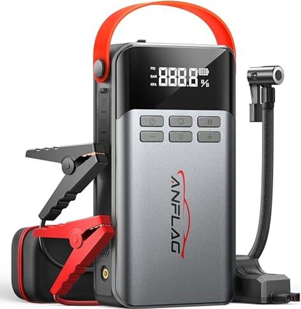 Sprung Starter Power Bank Compressor, 8-in-1-Auto 150 psi 5500 Spitzenstrom All Benzin 10,0 l Dieselmotor 21800 mAh tragbarer LCD-Bildschirm 600 Lumen