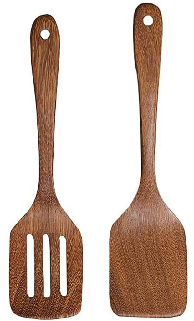 2-teiliges Holzspatel-Set, flache Holzspatel/Servierlöffel/Küchenutensilien, Holzspatel mit Kratzschutz, hitzebeständig, antibakteriell