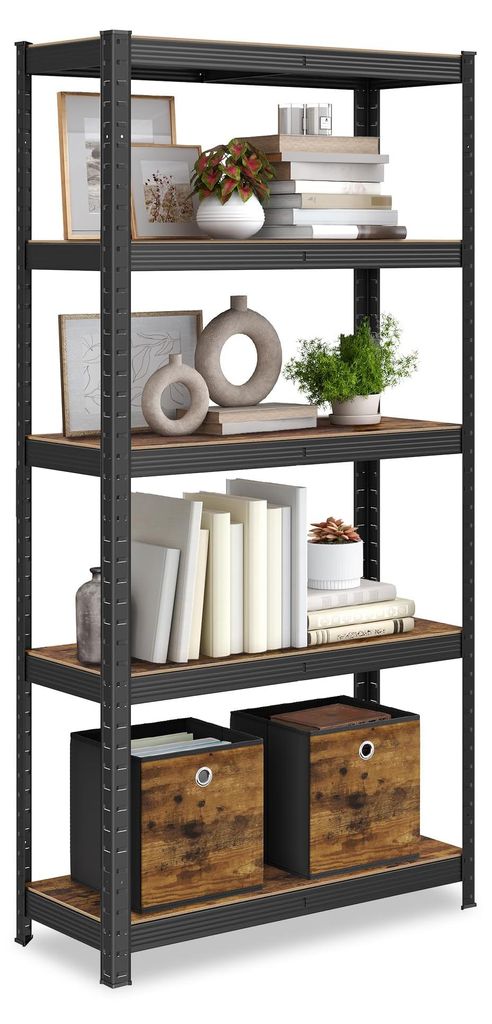 Industriële loft-plank met 5 planken, 150 cm hoog, zwart en Productafbeelding 
