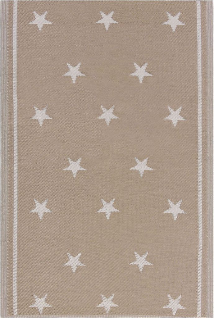 BELIANI Outdoor Teppich Beige Weiß Polypropylen 120 x 180 cm Sterne Jacquardgewebt Rechteckig Kurzflor Gartenaccessoires Terrasse Balkon Wohnzimmer