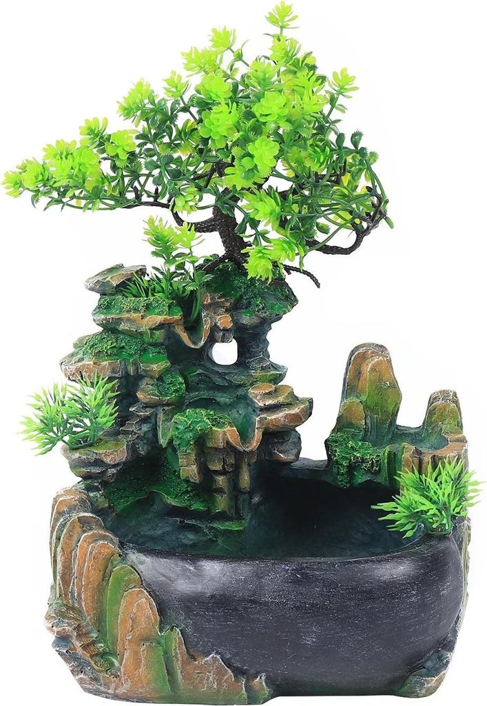 Tischbrunnen - Indoor Wasserfall - LED-Beleuchtung - Fließendes Wasser - Vernebler - Feng-Shui-Rad - Harz - Größe 4XL - grün