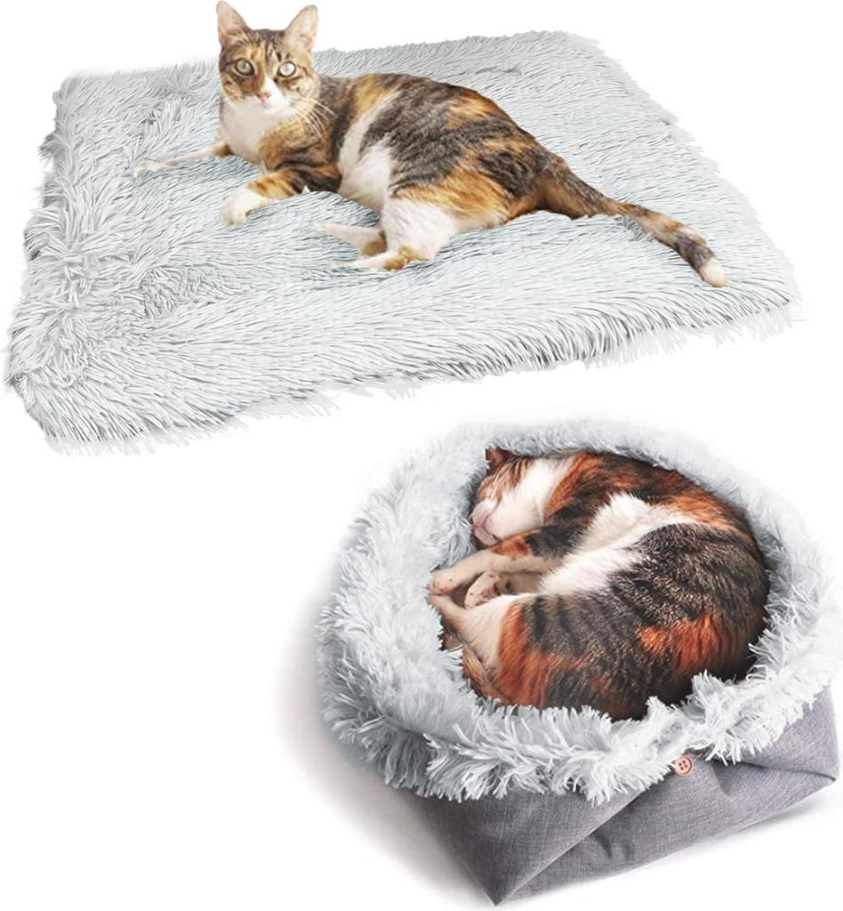 Katzenbett 2 in 1 Flauschig katzenkissen Plš¹sch Weich Katzenkissen Waschbar Schlafplatz Katzensofa, Haustierbett Hundebett Katzendecke fš¹r Ka...